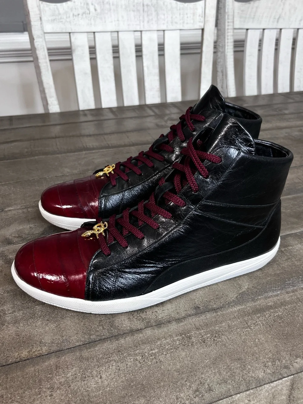 Belvedere Vitale High Top Genuine EEL & Soft Calf Burgundy/Black Sz 10 C